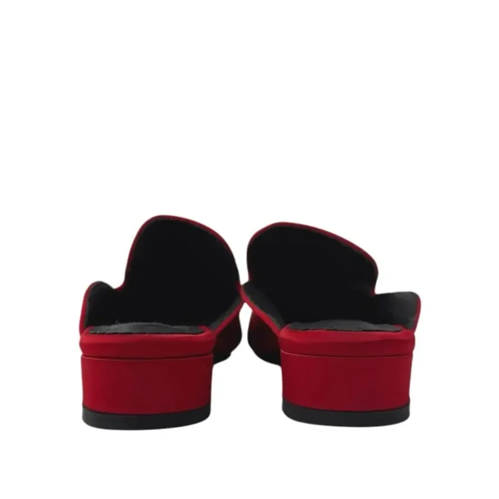 Veowalk Swallow Womens Red Embroidered Satin Pointed Toe Slip On Flats Size 7